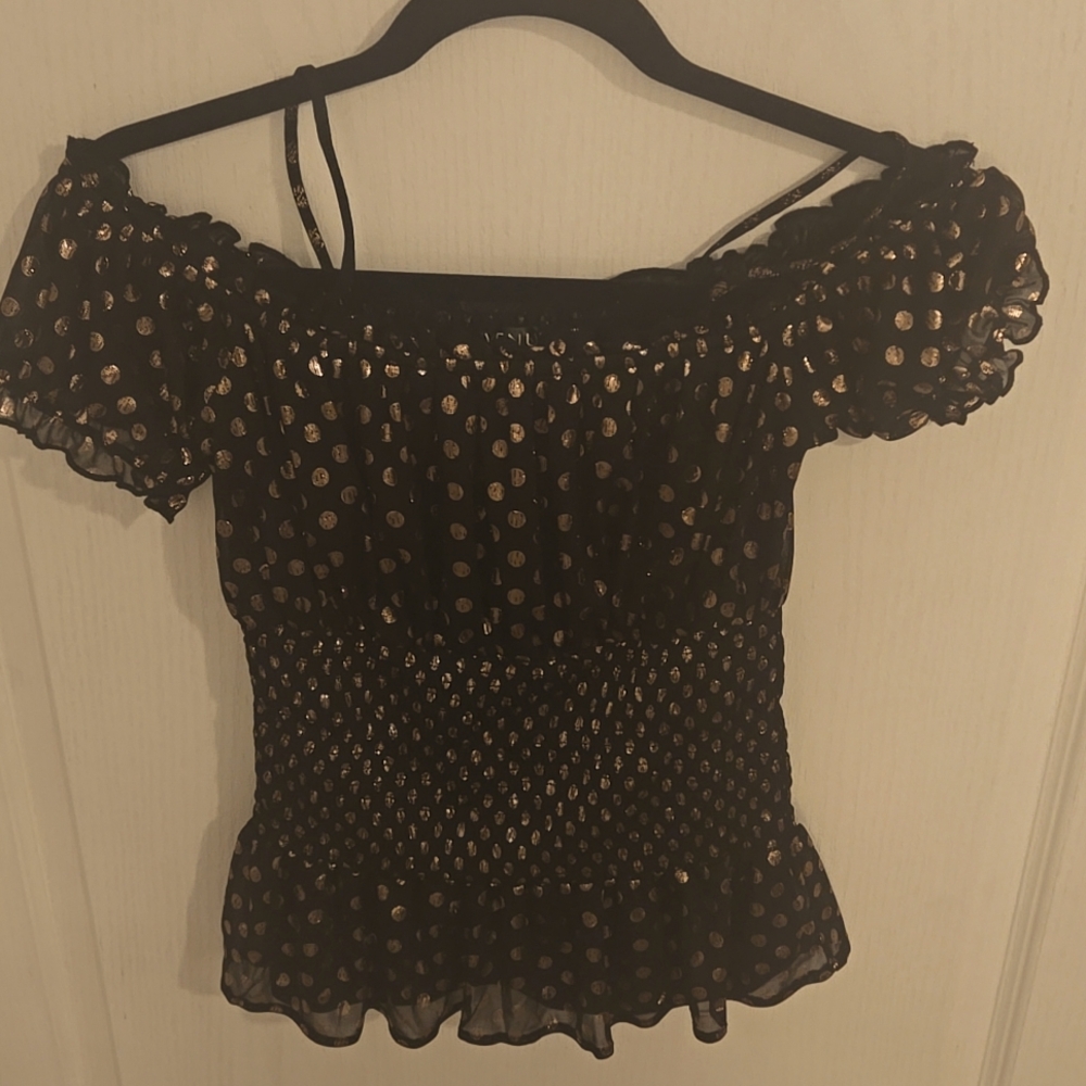 NWOT Black & gold polka dot top